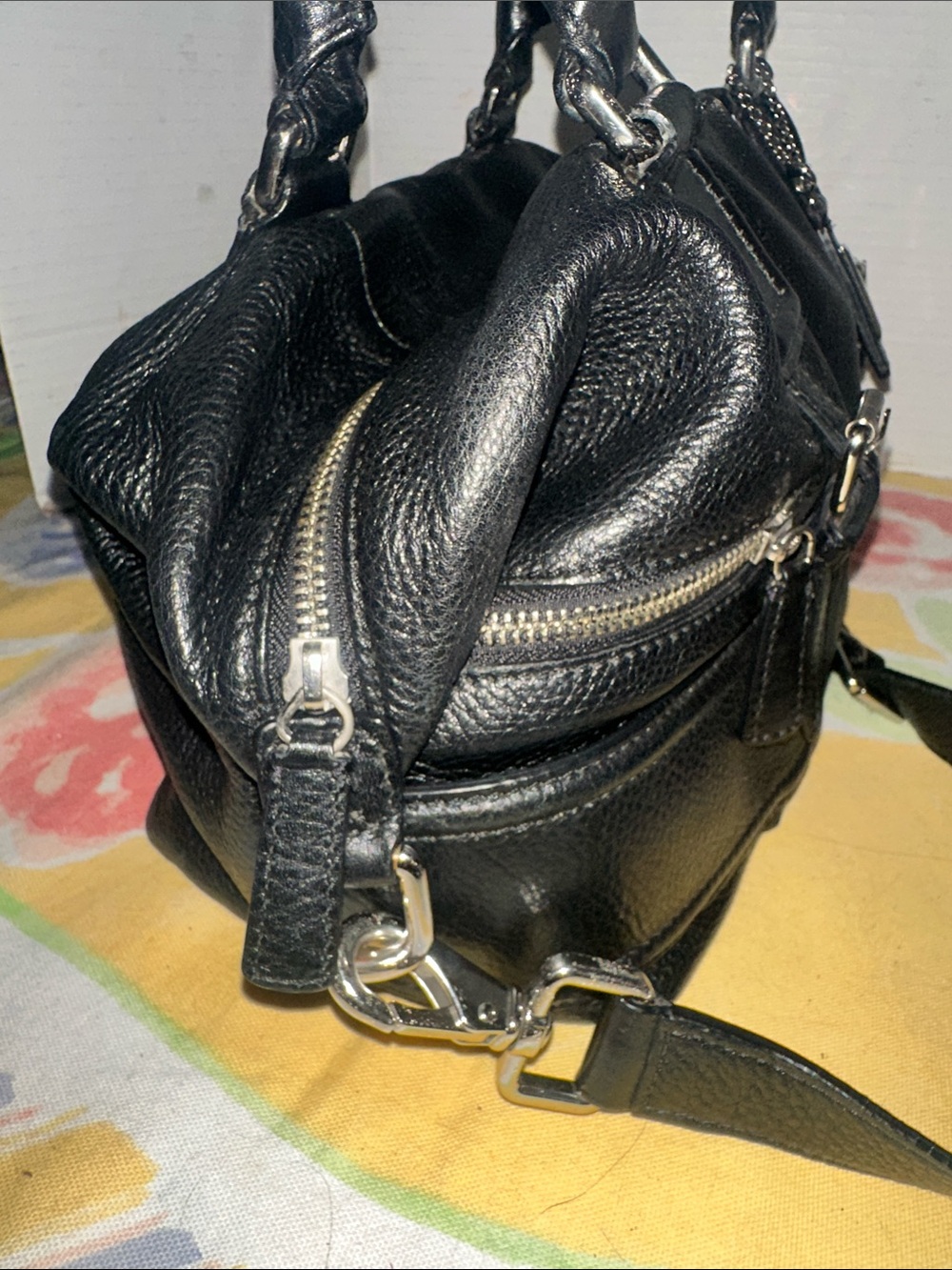 Cole Haan Black Gramercy Archer Leather Satchel Bag w Crossbody Strap & Charm - Picture 8 of 15